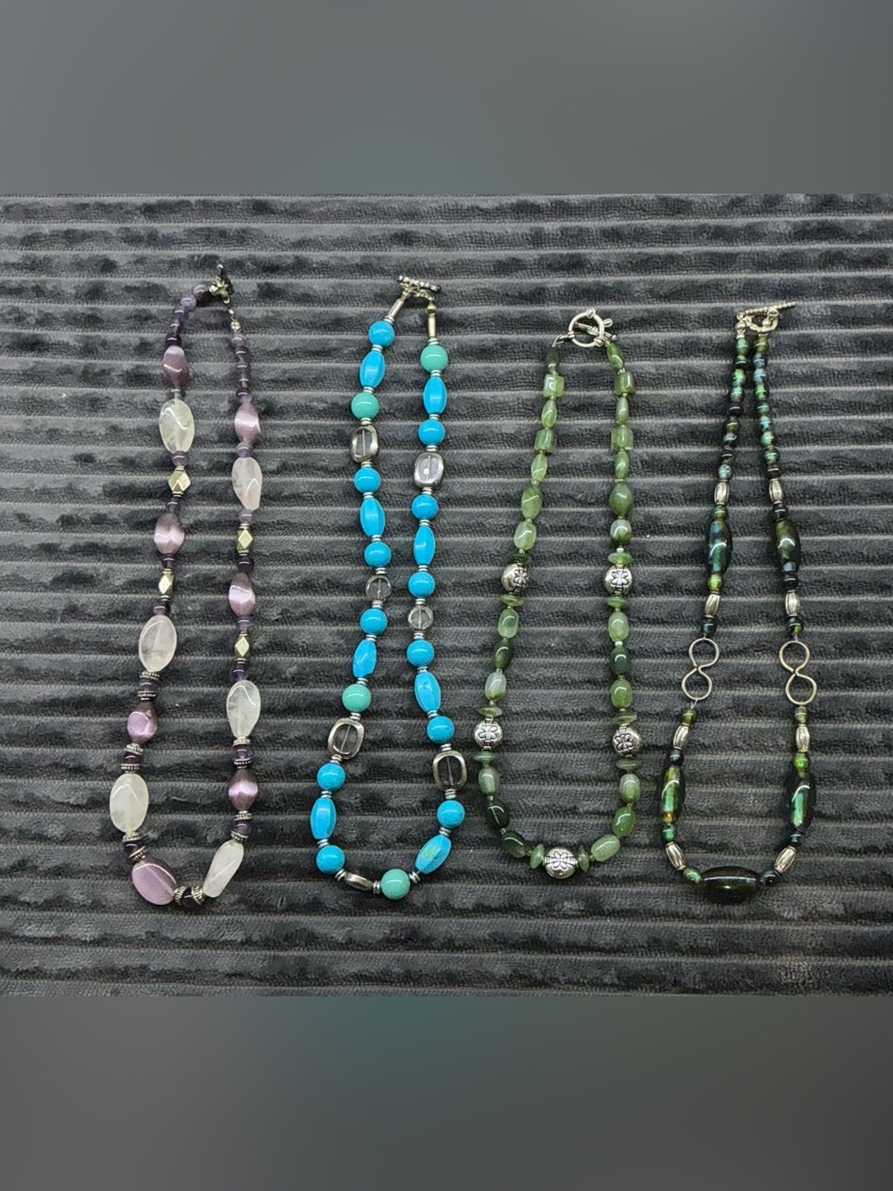 Lot of 4 Y2K Whimsigoth Boho Beaded Strand Necklaces Turquoise Purple Green VTG